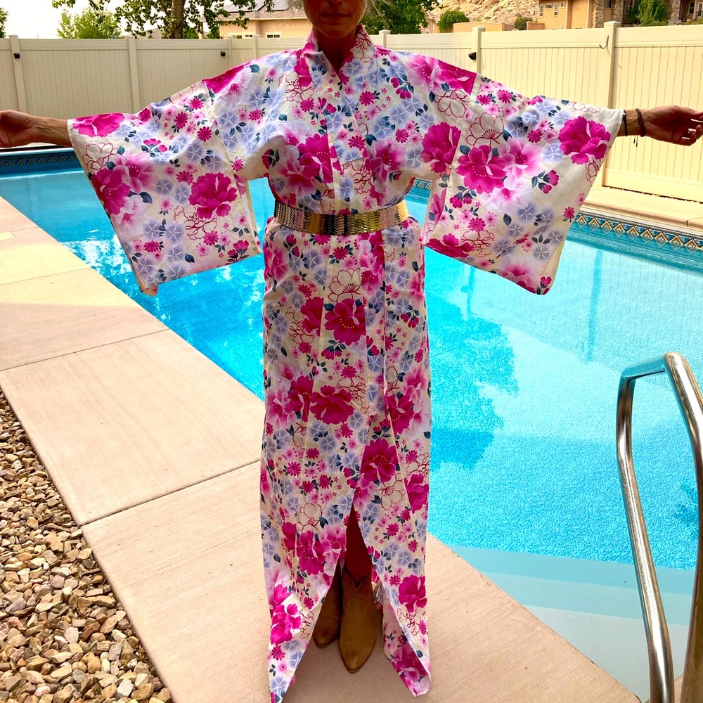 Cotton Kimono Extra Long in Pinks, Blues, Yellow